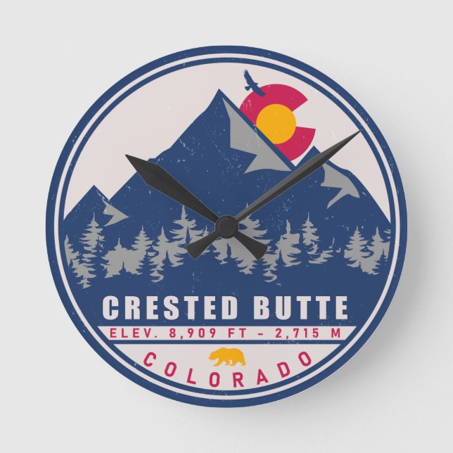 Relógio Redondo Botão Crestado Colorado Retro Sunset Souvenirs (Frente)
