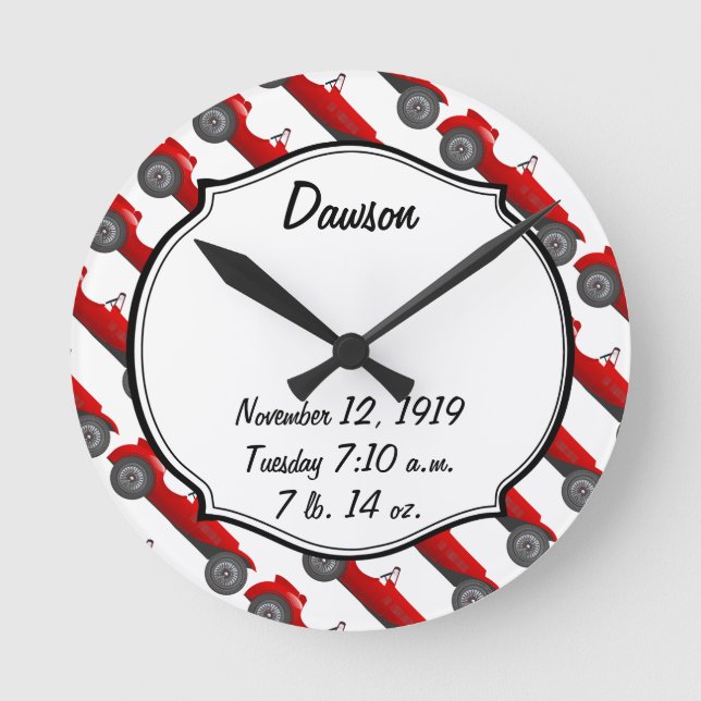 Relógio Redondo Boys Room Classic Car Oferece Doces Vermelhos (Frente)