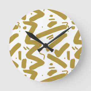 Relógio Redondo Branco Tribal e Dourado