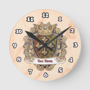 Relógio Redondo Brasão de Armas da Família Crown Shield Sobrenome
