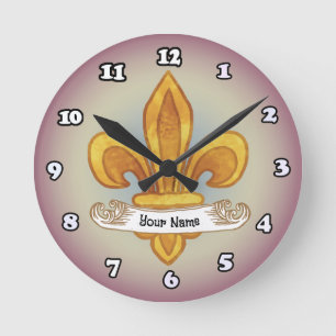 Relógio Redondo Brasão de Armas da Família Fleur De Lis Sobrenome