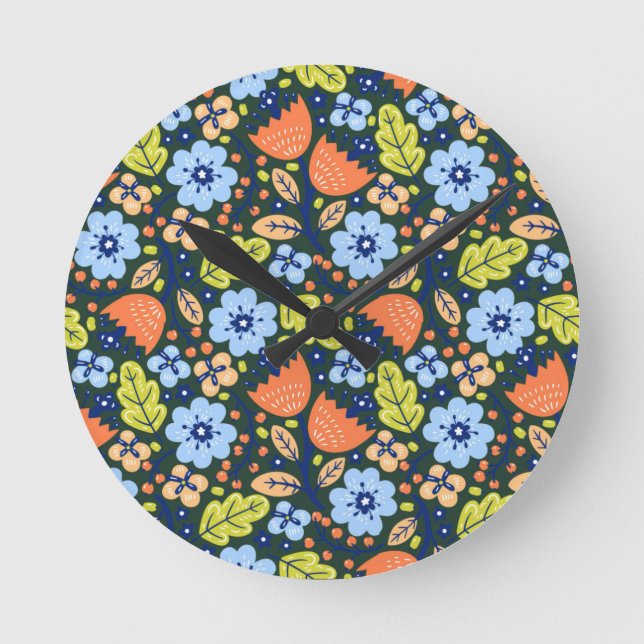 Relógio Redondo Bright Colorful Modern Pretty Flower Pattern (Frente)