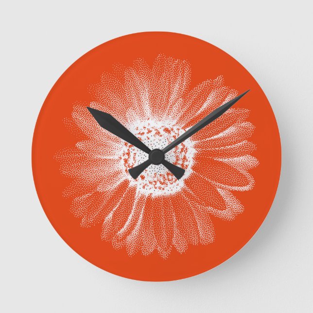 Relógio Redondo Bright Orange Floral Wall Clock (Frente)