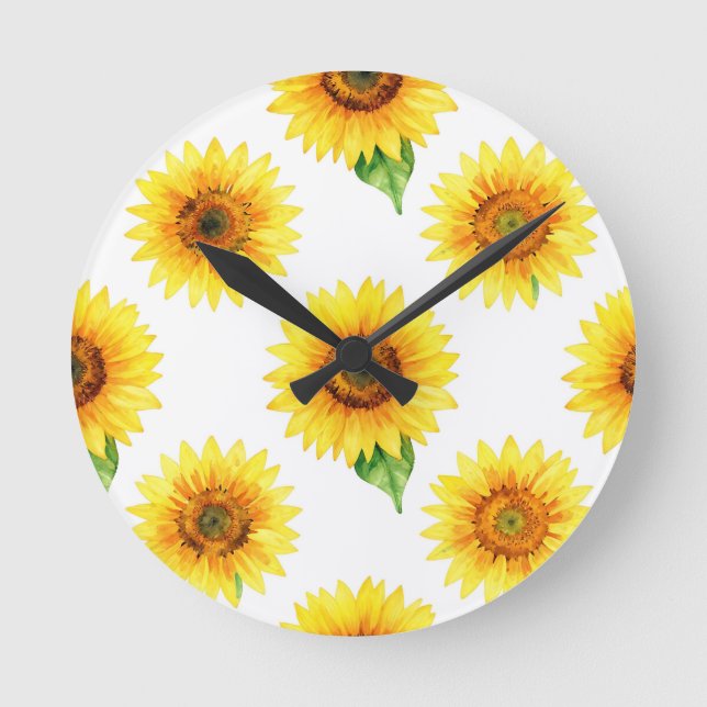 Relógio Redondo Bright Sunflower Watercolor Seamless Pattern (Frente)