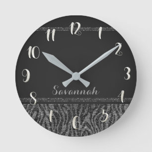 Relógio Redondo Brilho Glam dos Sequins do impressão preto de