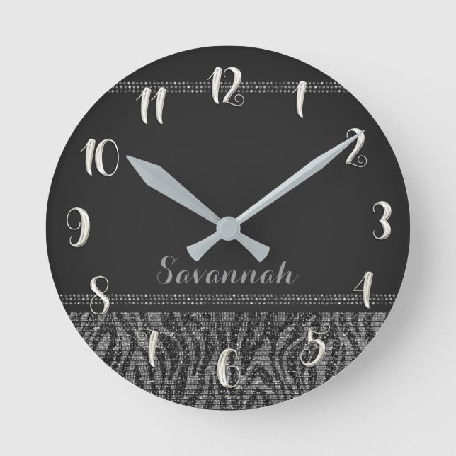 Relógio Redondo Brilho Glam dos Sequins do impressão preto de (Frente)