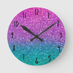 Relógio Redondo Brilho Rosa Azul Aqua e Roxo