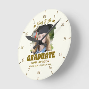 Relógio Redondo Brinde ao Graduado Nome da Foto Personalizada Famí