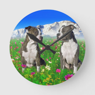 Relógio Redondo Brindle & Blue Staffordshire & Pit Bull Dogs