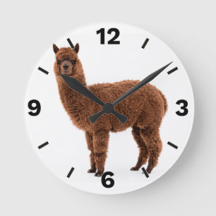 Relógio Redondo Brown Alpaca Farm Animal Rustic Decor
