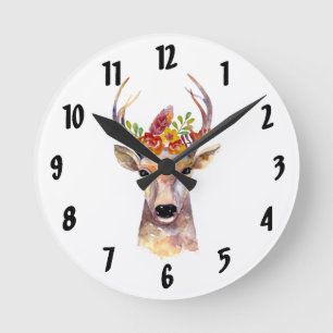 Relógio Redondo Browni (Personalizado) Buck Head Clock Boho