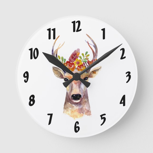 Relógio Redondo Browni (Personalizado) Buck Head Clock Boho (Frente)