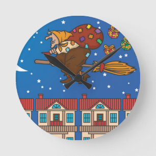 Relógio Redondo bruxa do xmas Befana