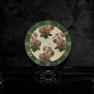 Relógio Redondo Bruxa Rosa Floral   Creme rosa e verde