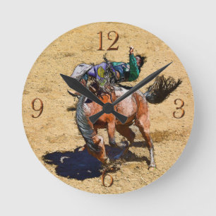 Relógio Redondo Bucking Bareback Bronco e Rodeo Cowboy Clock