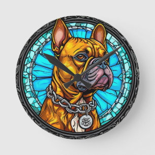 Relógio Redondo Bulldog Francês em Design Ornamentado