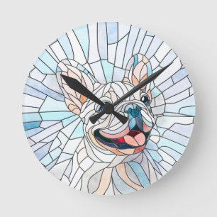 Relógio Redondo Bulldog Francês - Frenchie - mosaico pastel