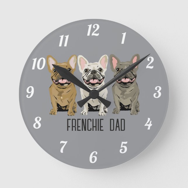 Relógio Redondo Bulldog Francês, Pai do Frenchie (Frente)