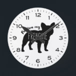 Relógio Redondo Bulldog Francês Perdão Meu Francês<br><div class="desc">Um legal relógio de parede para casa ou escritório. Silhouette Black French Bulldog. "Perdão,  meu francês." Faz um presente original para amantes do Bulldog Francês. Confira o Doodle World de Jenn para mais relógios de novidade e cães criem a decoração do lar.</div>
