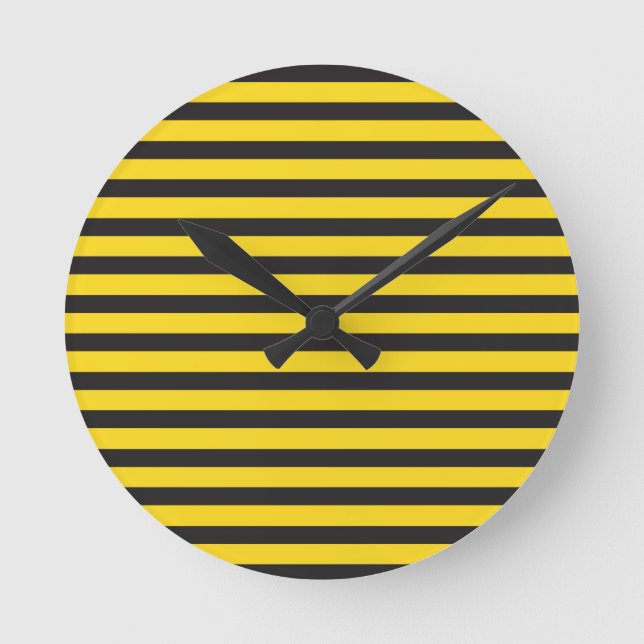 Relógio Redondo Bumblebee Black Yellow Horizontal Lines Bumble Bee (Frente)