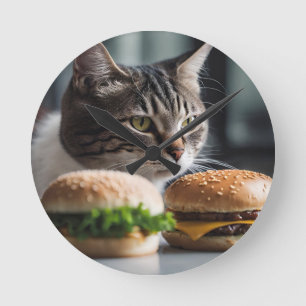 Relógio Redondo Burger Buddy - arte de gato