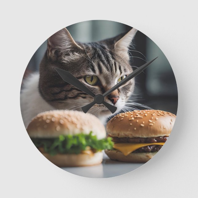 Relógio Redondo Burger Buddy - arte de gato (Frente)