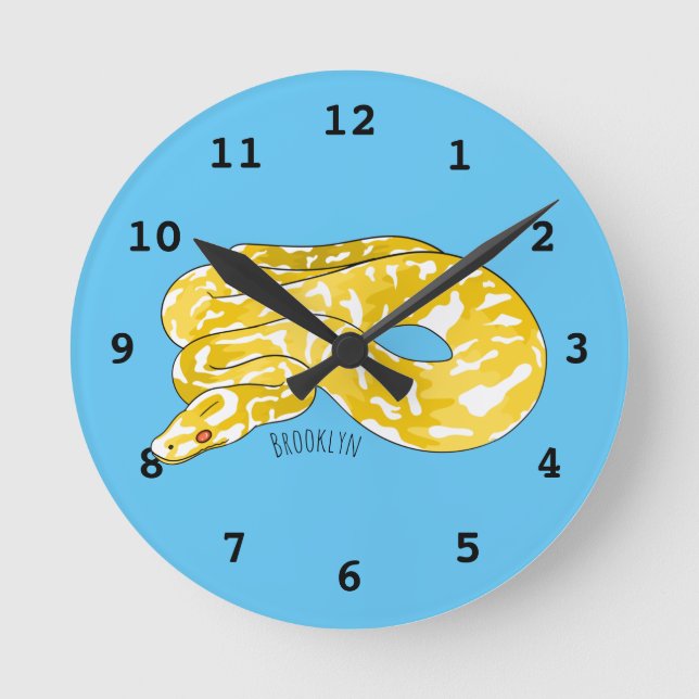 Relógio Redondo Burmese python snake cartoon illustration  (Frente)