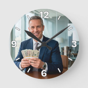 Relógio Redondo Businessman Holding Cash Finance Office Decor