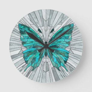 Relógio Redondo Butterfly Mosaic - Emerald Green e Cinzas