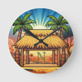 Relógio Redondo Cabana Tiki Personalizada Monograma