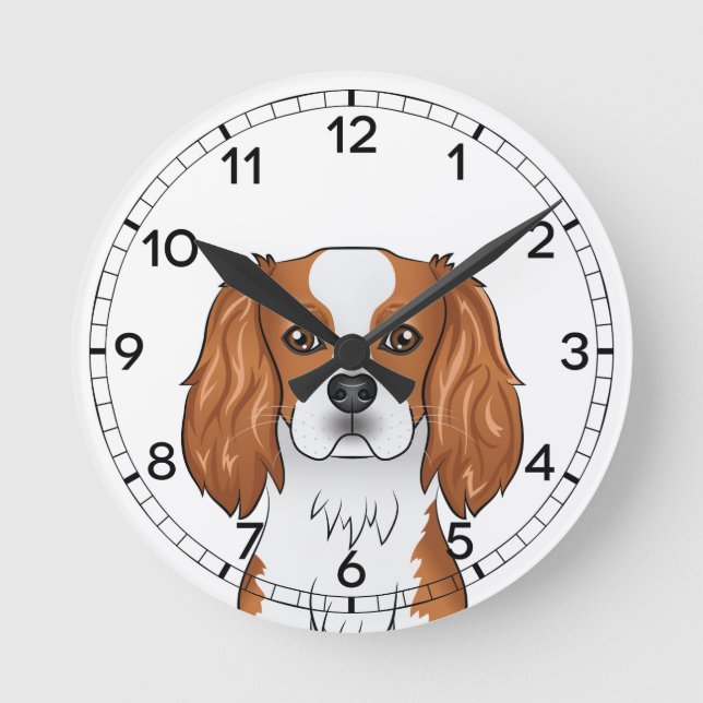 Relógio Redondo Cabeça de Cavalier King Charles Spaniel Blenheim (Frente)