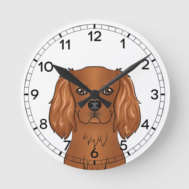 Relógio Redondo Cabeça de Cavalier King Charles Spaniel Rubi (Frente)