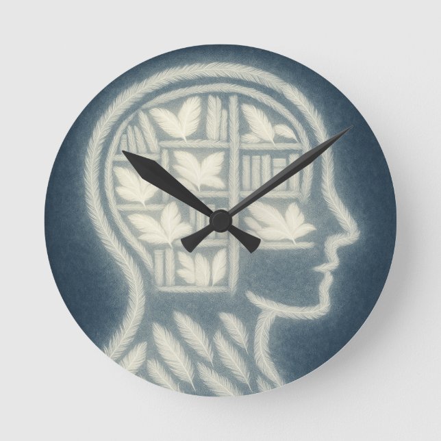 Relógio Redondo Cabeça De Couro Com Livros Brancos Brilhantes (BG  (Frente)