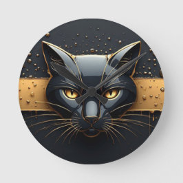 Relógio Redondo Cabeça de Gato Preto com Design de Gotejamento Dou
