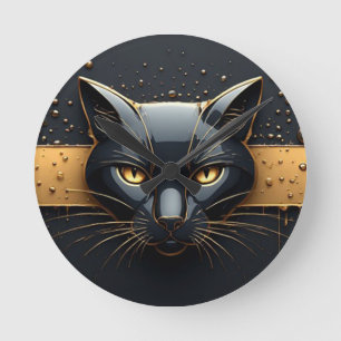 Relógio Redondo Cabeça de Gato Preto com Design de Gotejamento Dou