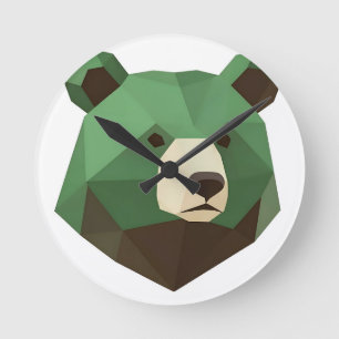 Relógio Redondo Cabeça de Urso Geométrico Low Poly