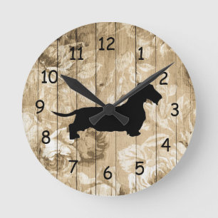 Relógio Redondo Cabelo de fios Dachshund Faux Wood Wall Clock