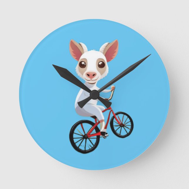 Relógio Redondo Cabra branca fofa em uma bicicleta (Frente)