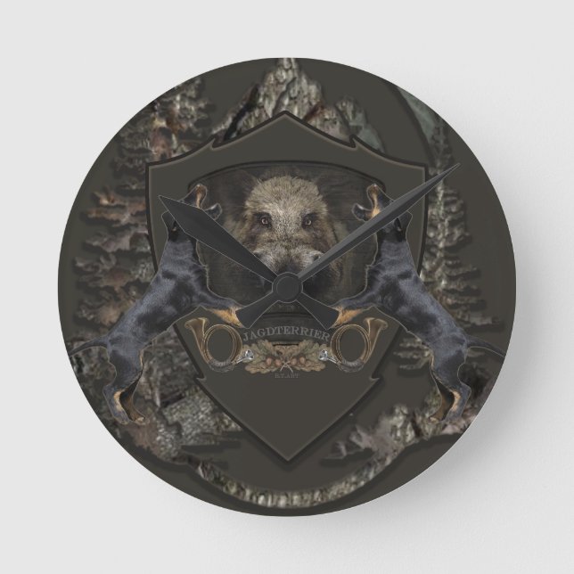 Relógio Redondo Caça alemã Terrier (Jagdterrier)  (Frente)