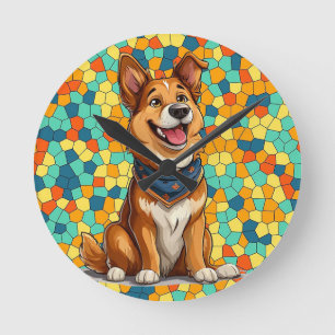 Relógio Redondo Cachorro alegre em estilo de desenho animado