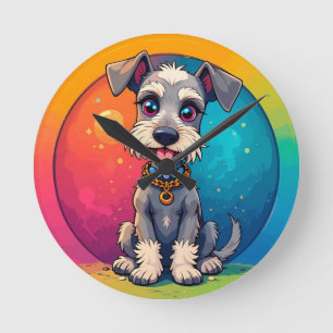 Relógio Redondo Cachorro Alegre Ilustração Colorida de Desenho Ani