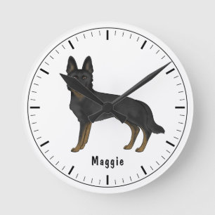 Relógio Redondo Cachorro Bi-Preto-German shepherd Cachorro Com Tex