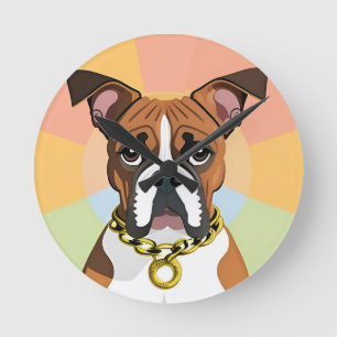 Relógio Redondo Cachorro Boxer em Moldura Circular Vibrante