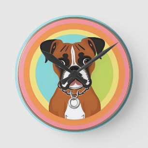 Relógio Redondo Cachorro Boxer em Moldura Circular Vibrante