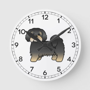 Relógio Redondo Cachorro De Cartoon Negro E Tan Lhasa Apso