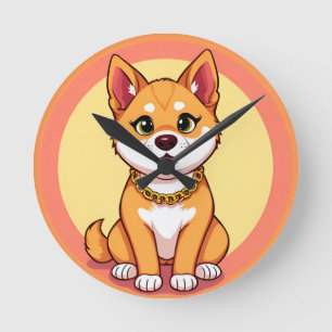 Relógio Redondo Cachorro de Desenho Adorável