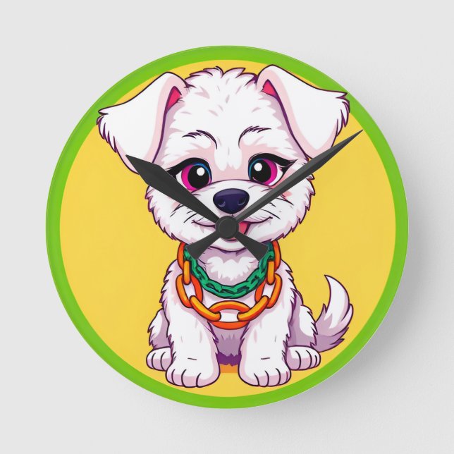 Relógio Redondo Cachorro de Desenho Adorável (Frente)