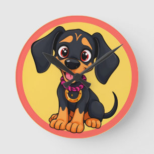 Relógio Redondo Cachorro de Desenho Animado Adorável