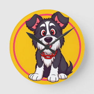 Relógio Redondo Cachorro de Desenho Animado Adorável Sorriso Alegr