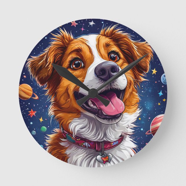 Relógio Redondo Cachorro de Desenho Animado Divertido com Cores Vi (Frente)